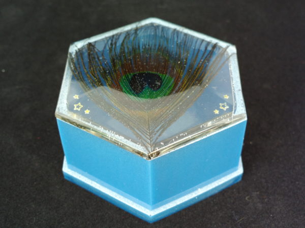 Peacock themed Hexagon Trinket Box with lid