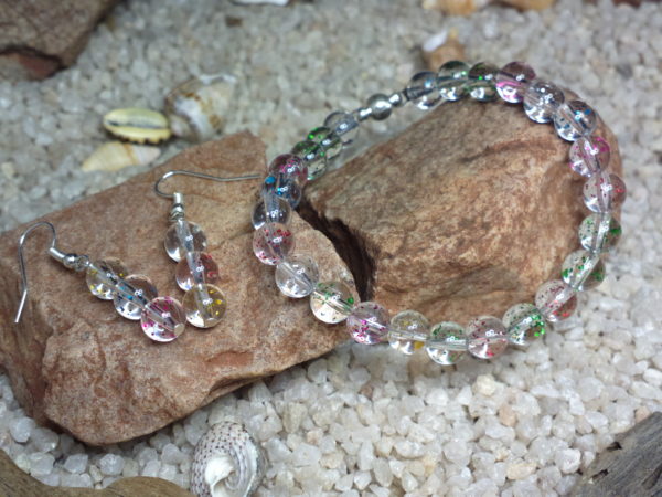 Glitter beads bracelet and earring set