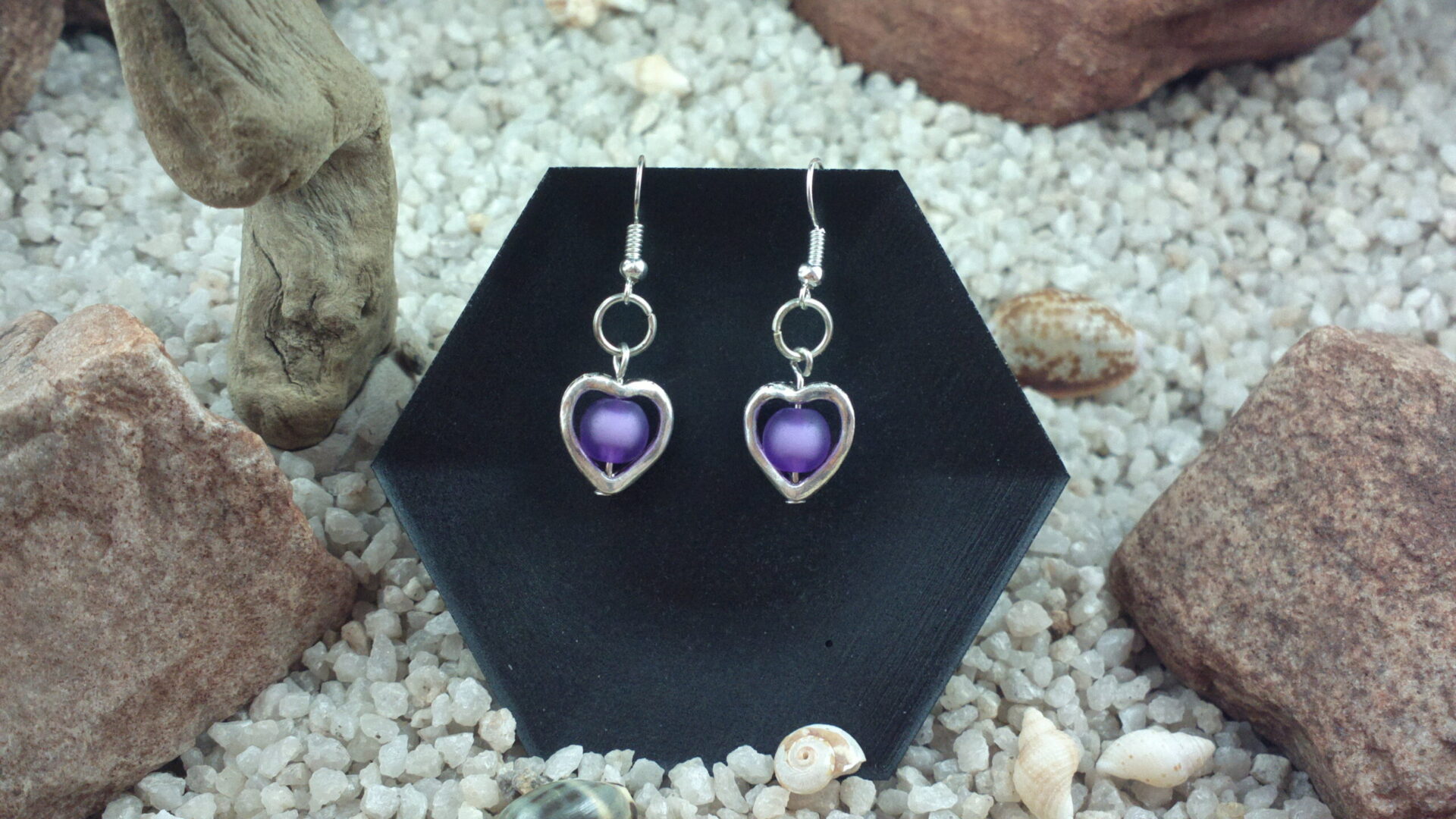 Purple heart earrings