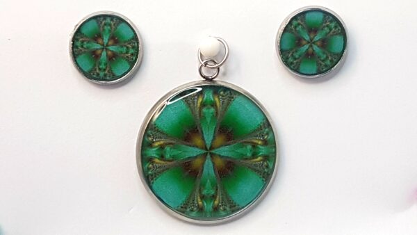 Green Kaleidoscope – Pendant & Earring set – Large
