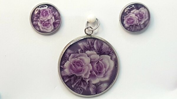 Purple Roses – Pendant & Earring set – Large