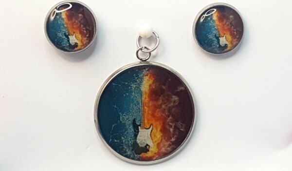 Fire & Ice Guitar – Pendant & Earring set – Large