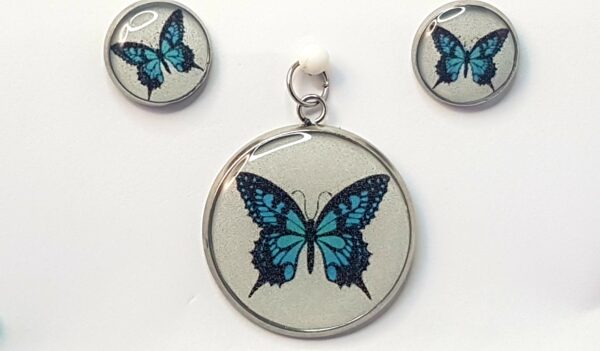 Blue Butterfly – Pendant & Earring set – Large
