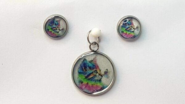 Neon Cat – Pendant & Earring set – Small