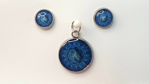 Blue Rose Yin Yang – Pendant & Earring set – Small