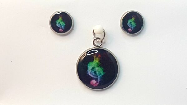 Neon Smoke Treble Clef – Pendant & Earring set – Small