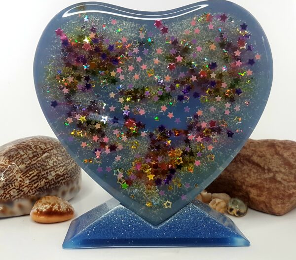 Starry blue sky heart on stand