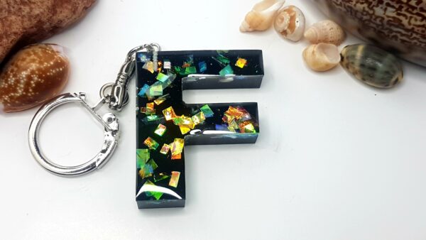 Letter F – Black with Iridescent flakes