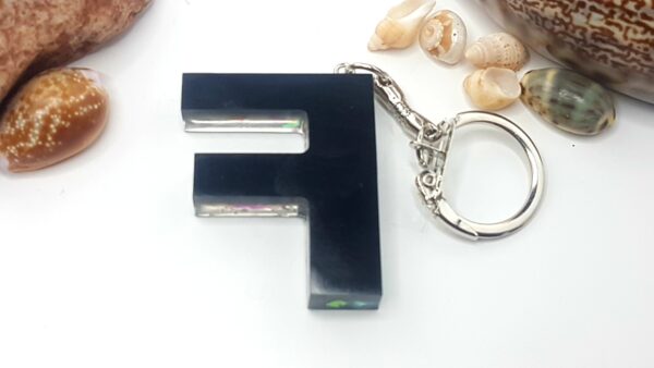 Letter F – Black with Iridescent flakes