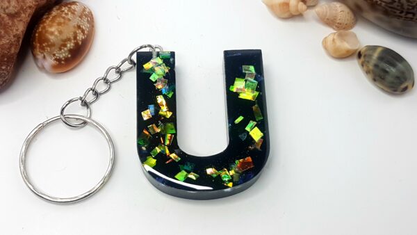 Letter U – Black with Iridescent flakes