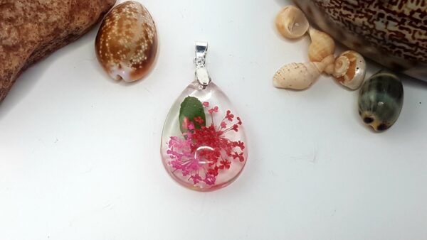 Teardrop Pendant with red flowers